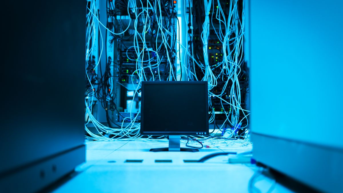 Monitor and network cables in a data center